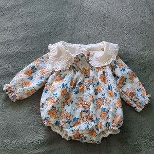 Floral Baby Romper with Lace Collar